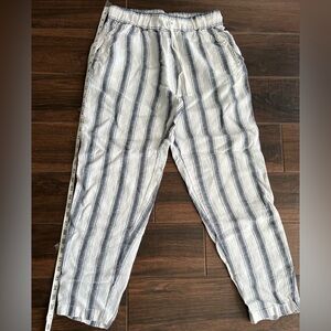 Artisan NY 100% Linen Women Drawstring Blue And White Pants Size Medium